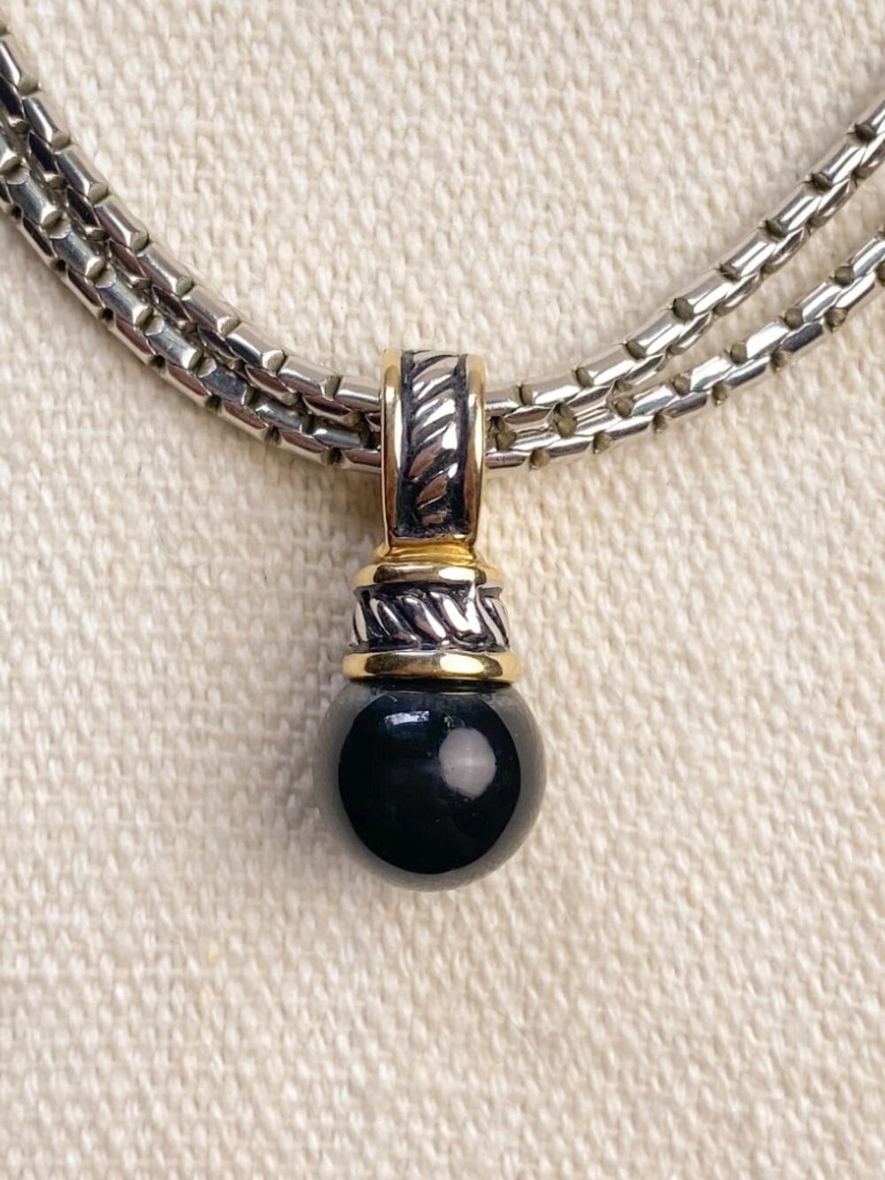 Premier Designs Faux Black Onyx Ball Pendant Double Silver Chain Choker Necklace - Picture 3 of 11